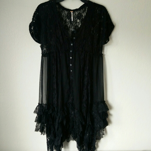 Free people black prairie ruffle lace dress - Picture 3 of 4